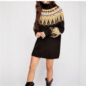 Free People Black Dress with Yellow and Purple Sleeves